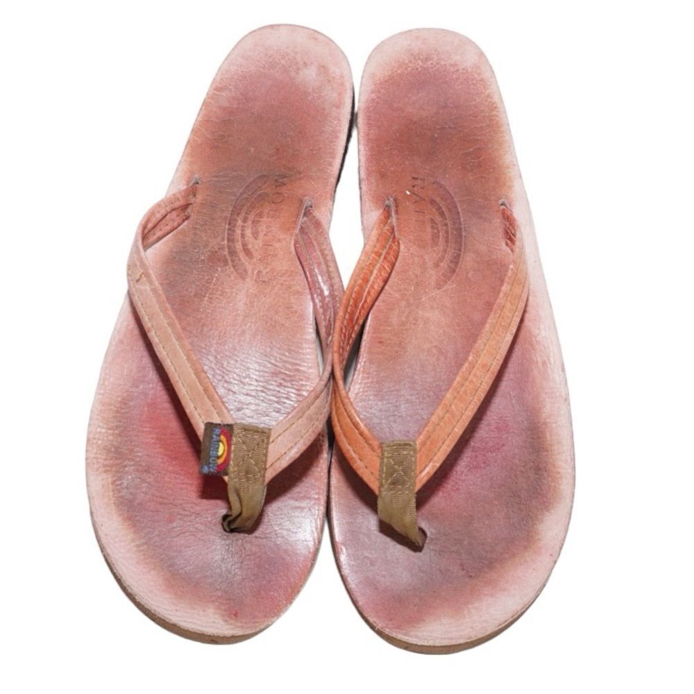 Rainbow Pink Two Layer Thin Strap Flip Flop Sandals, Large (7.5-8.5)